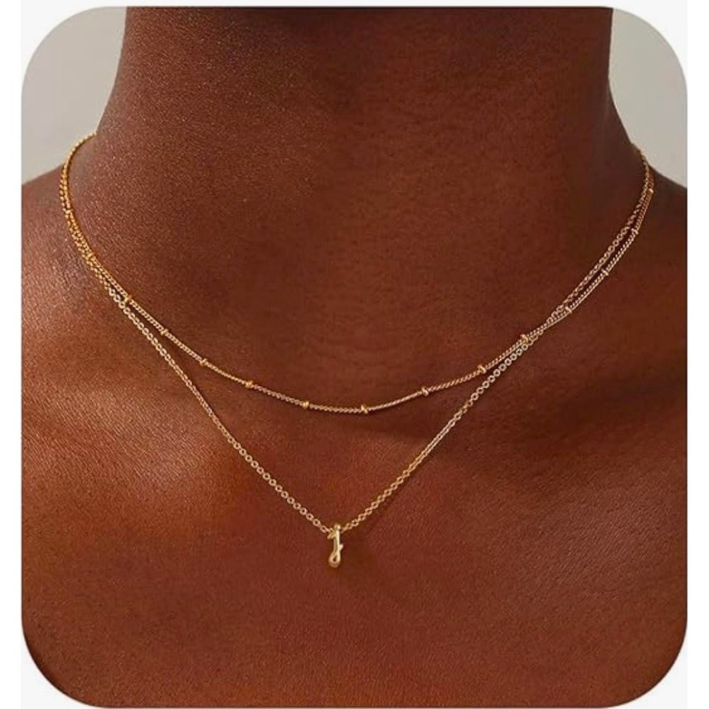 Yoosteel Layered Initial Necklace 14K Gold Plated Letter J‎ Satellite Chain Set